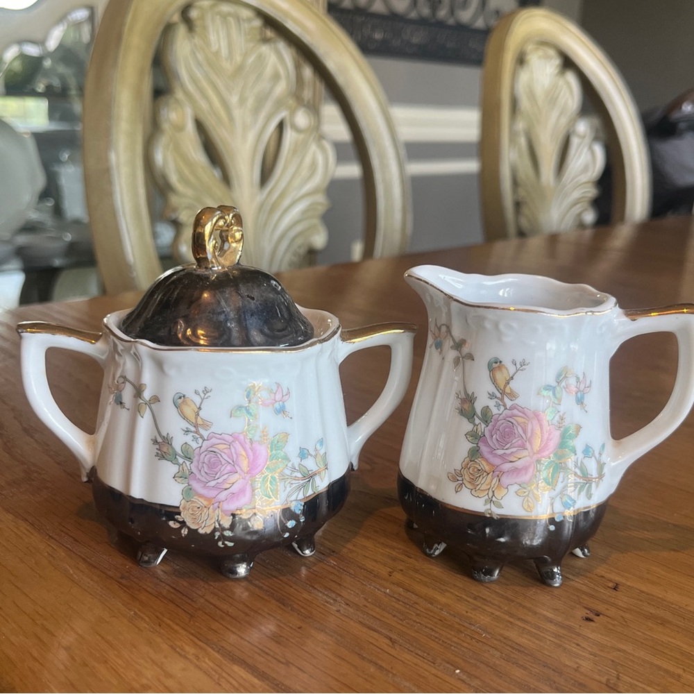 Vintage made In Japan Birds and floral Milk And sugar porcelain Set